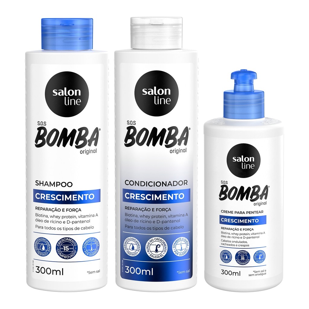 Kit SOS Bomba Original Shampoo + Condicionador + Creme de Pentear 300ml em Oferta na Shopee