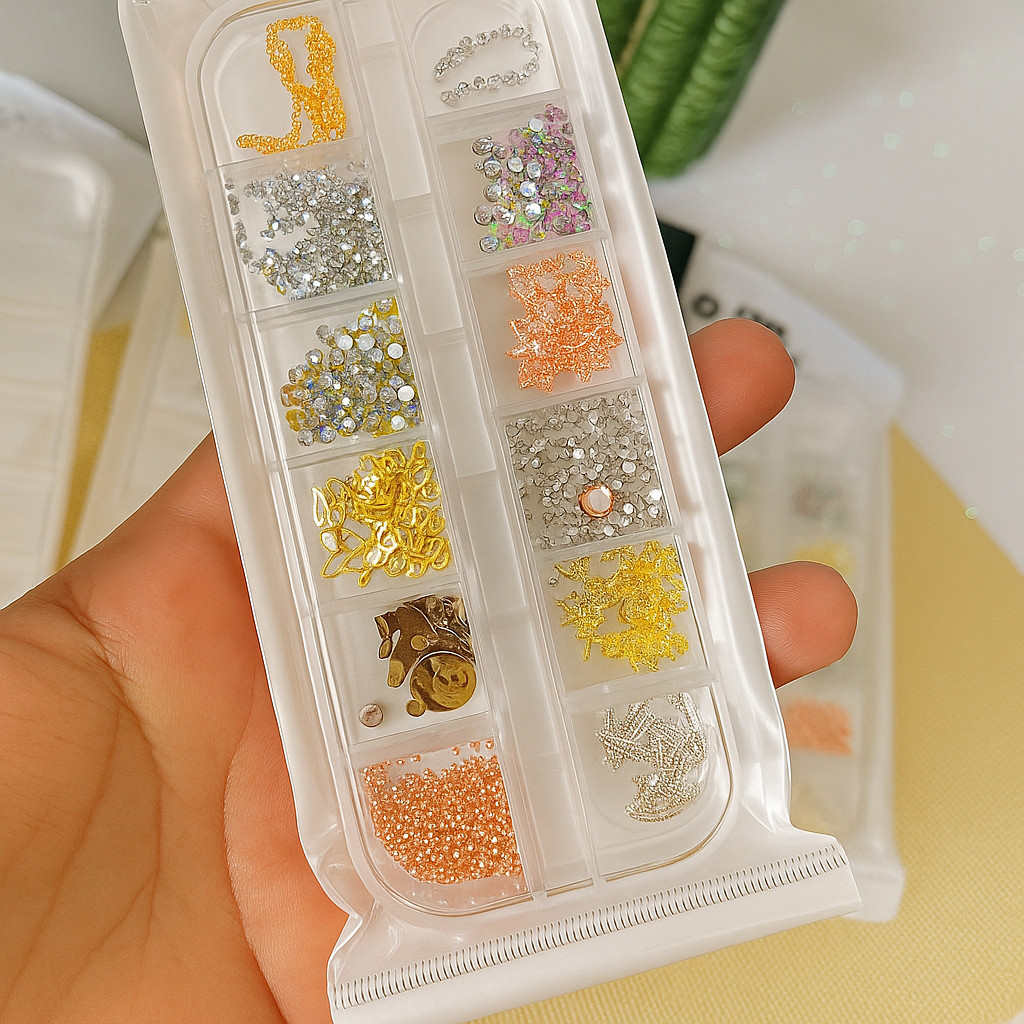 Kit de Decorações Nail Design com Caviar Correntes Strass e Pedrarias