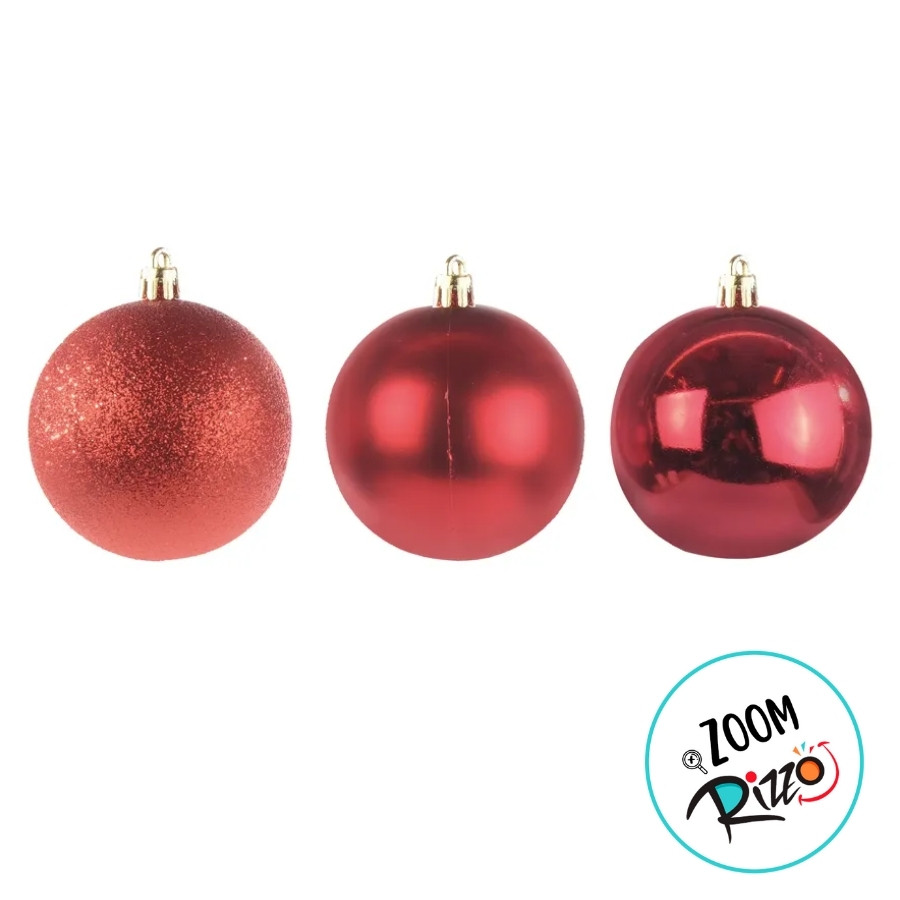 Bolas de Natal em Tubo - Vermelha Lisa, Matte e Glitter - 10cm - 6 unidades - Cromus - Rizzo — imagem 2 de 2