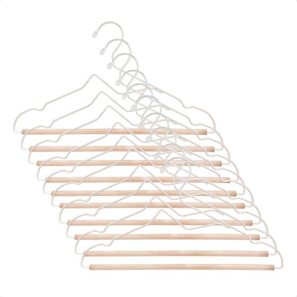 Kit 20 Cabide Ferreiro com Barra em Madeira com Entrada para Gola e para Organização de Roupas