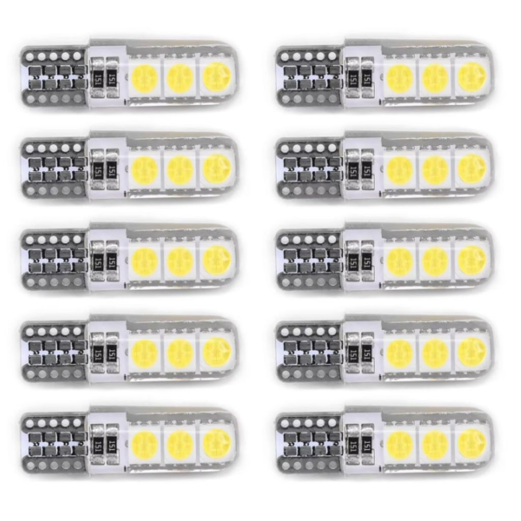 KIT 10 LAMPADA T10 SILICONADA 6 LED 5050 W5W BRANCO 12V