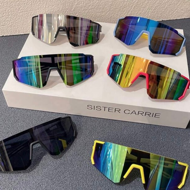 Óculos Esportivos de Quadro Grande com Lentes Espelhadas e Formato Envolvente para Homens, Adequado para Viagens ao Ar L em Oferta na Shopee