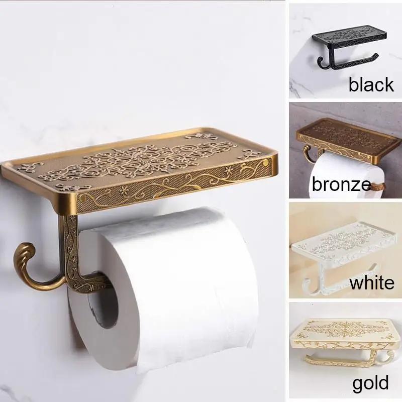 Antigo Vintage Bronze Escultura Banheiro Com Prateleira Do Telefone Rolo De Toalha Tecido Rack Alumínio Suporte Papel Hi