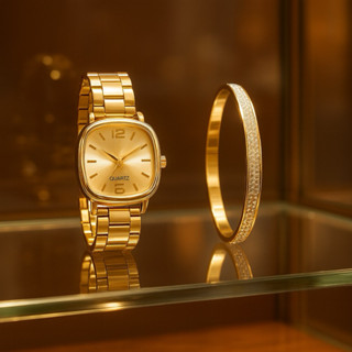 Relógio feminino conjunto elegante dourado ou prata em Oferta na Shopee