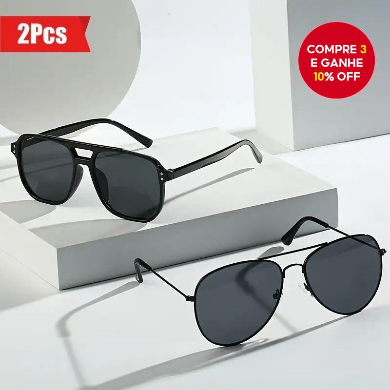Óculos de sol retro de dupla lente, 2 peças, grande armação, proteção UV, moda para homens e mulheres.