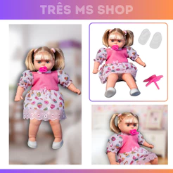 Boneca Abre e Fecha Os Olhos Realista C/ Acessórios e Cabelo