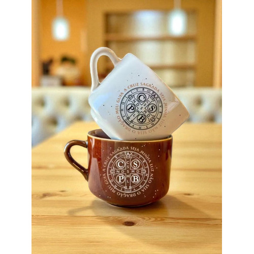 Caneca Café Ceramica Xicara 150ml Marrom E Branca de São Bento Louça