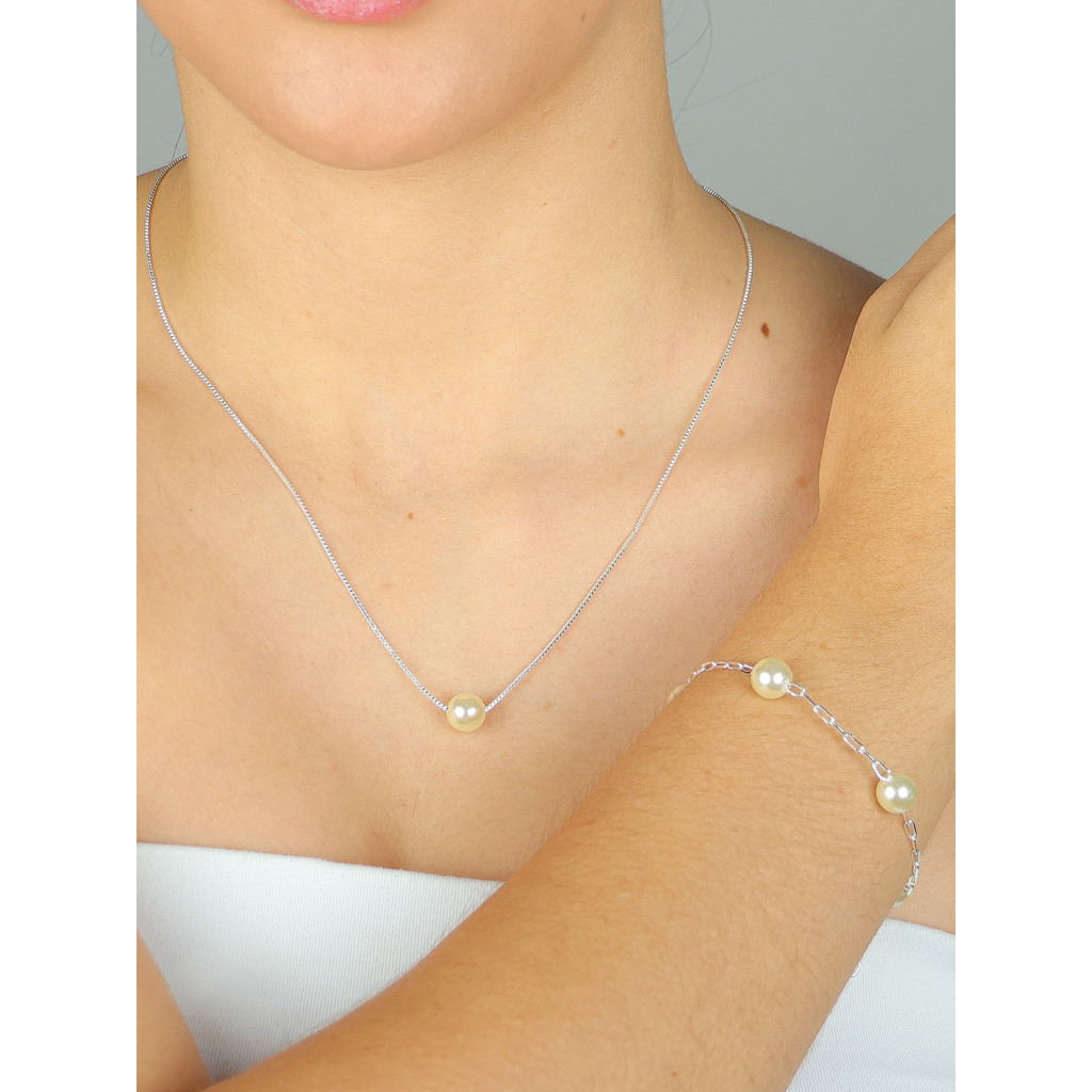 Conjunto perola, colar + pulseira perola prata 925,     gargantilha