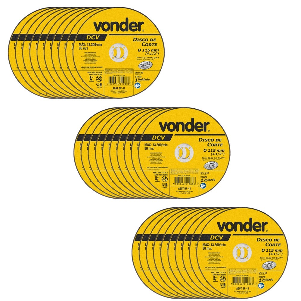 30 Discos De Corte 115mm X 1,0mm X 22,23mm DCV Vonder em Oferta na Shopee