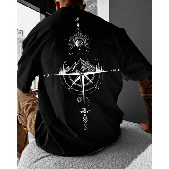 [Camiseta Premium em Algodão Puro]GXG Camiseta Oversized Bussola Estilosa Confortável Caimento no Ombro Camisa Streetwea