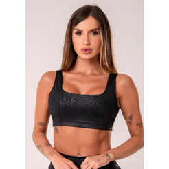 TOP FITNESS FEMININO COM DECOTE QUADRADO LOGOMANIA REFLECTIONS DLK