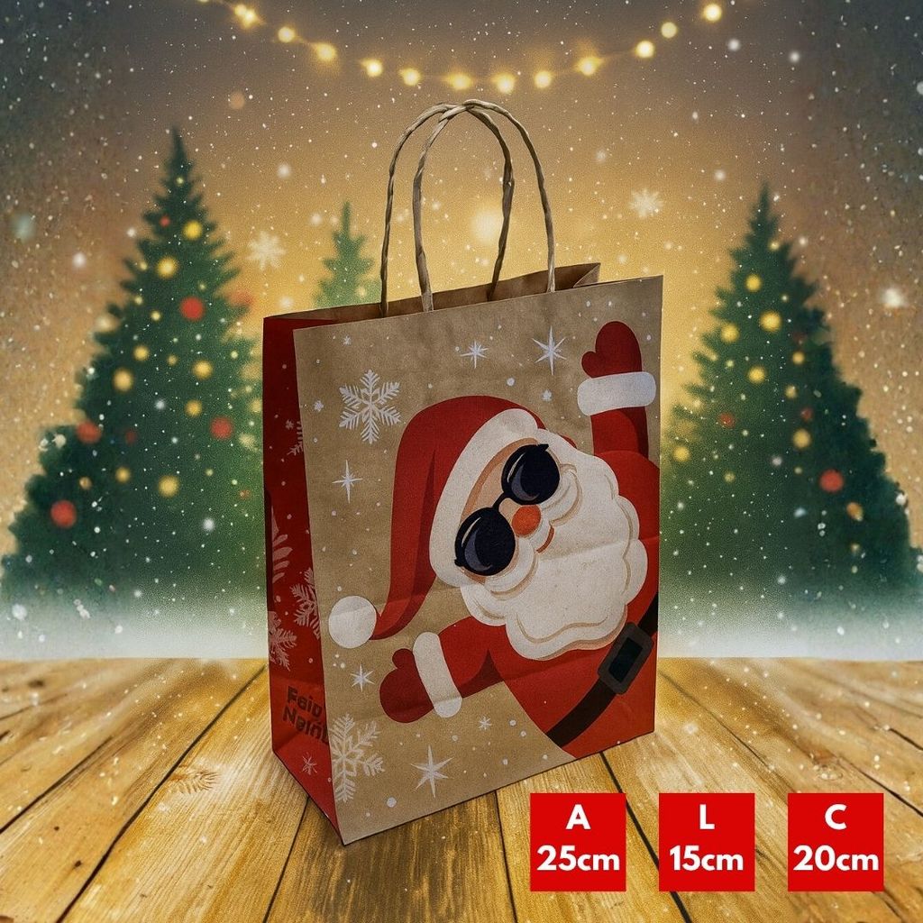 10 SACOLAS NATAL KRAFT NOEL 2023 20X15X25CM 6819 (LC) NATAL 2025 (CHOCO)
