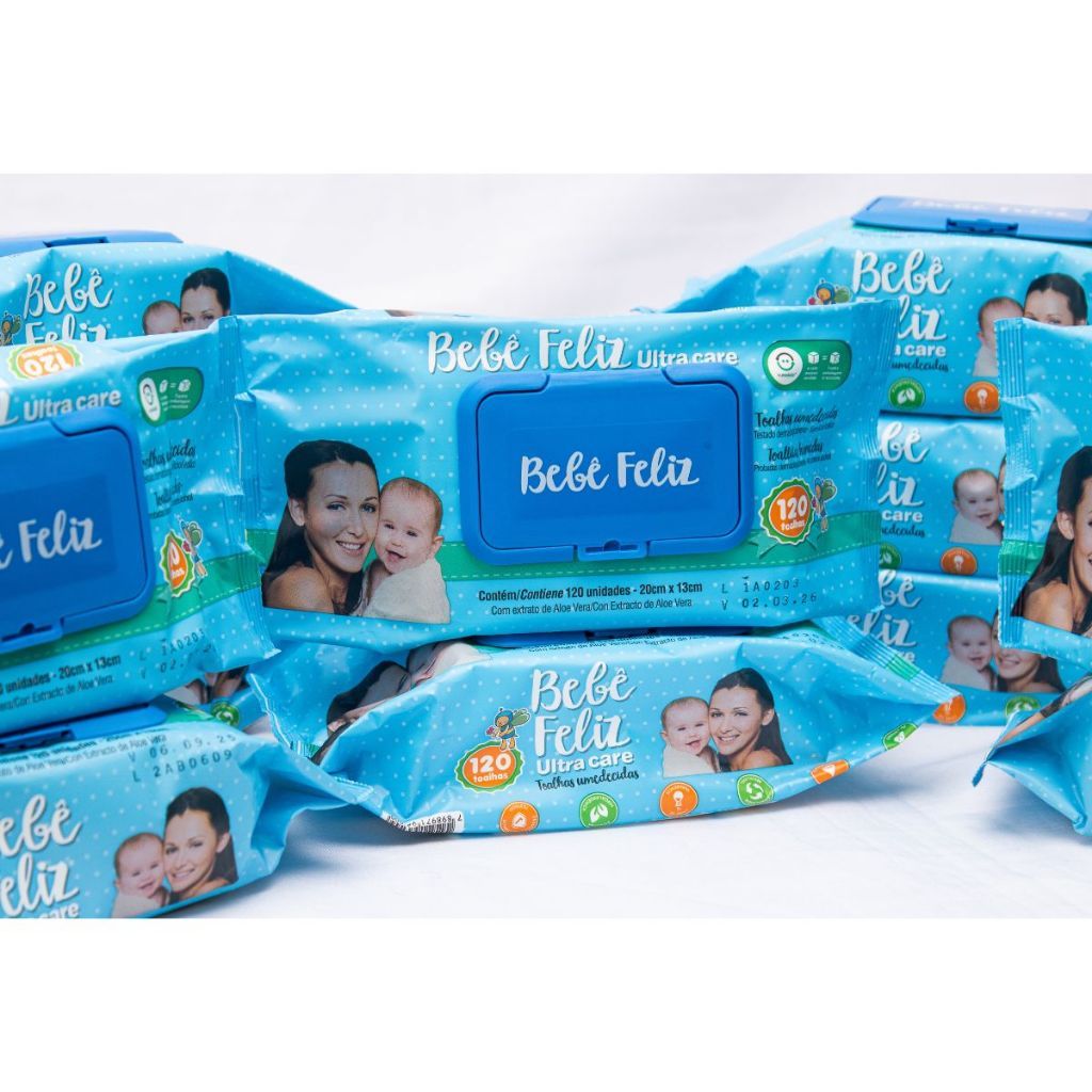 Kit 24 Toalhas Umedecidas Bebê Feliz Com 120 Folhas Cada