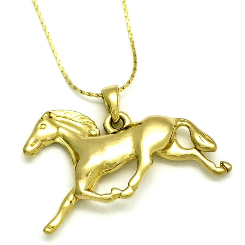 Cordão E Pingente Country Cavalo A Galope Banho De Ouro 18k 1566