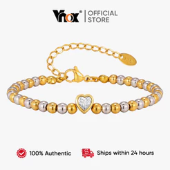 Pulseira Cúbica Feminina Vnox Com Contas Em Formato De Coração , Banhada A Ouro , À Prova D'água , Não Mancha , Corrente