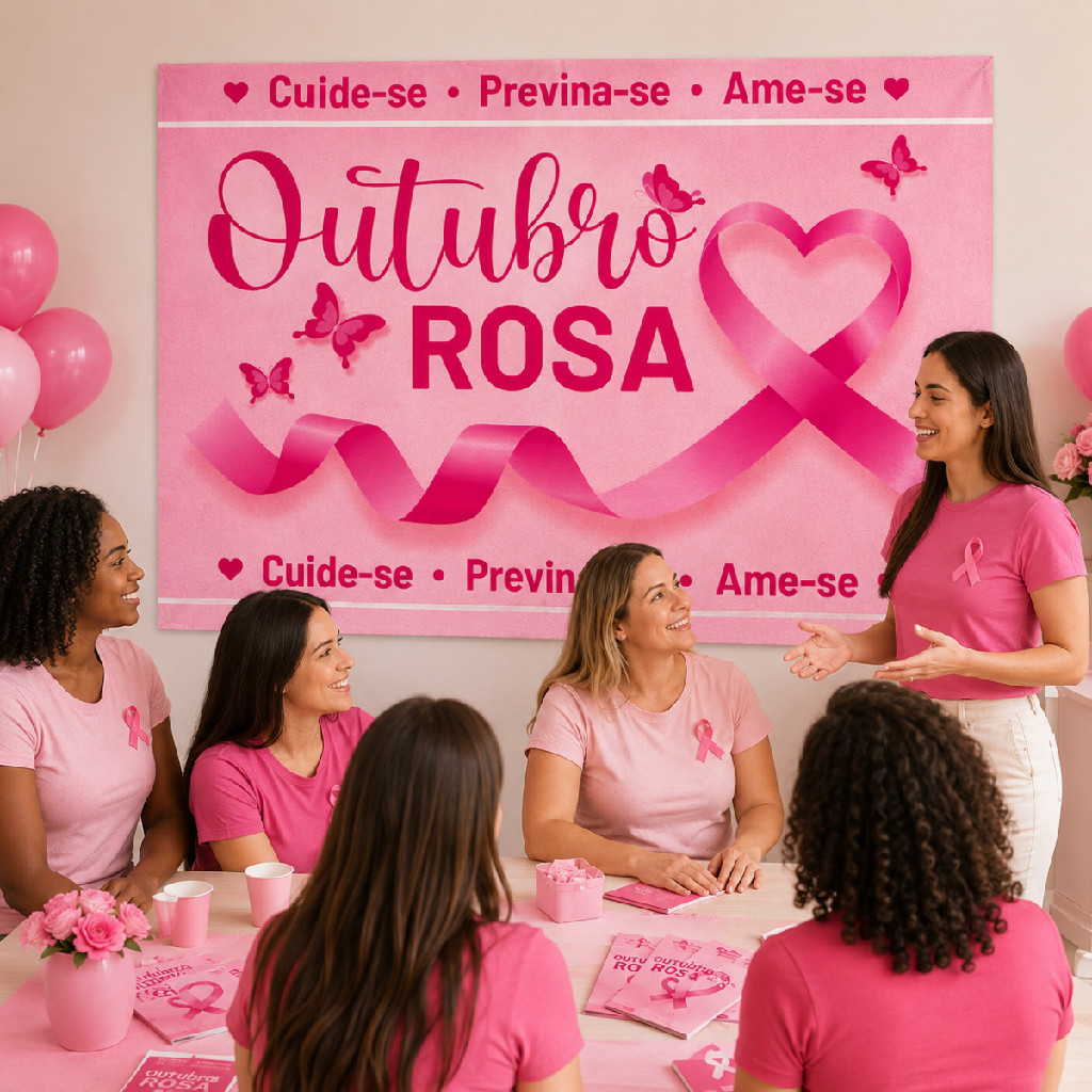 Painel TNT Decorativo Outubro Rosa 1,40x1,03m - 1 Unid.