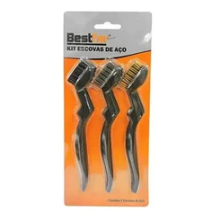 Kit 3 Escovas Bestfer BFH1834 Aço Latão Nylon Cabo Plástico Remoção Ferrugem Limpeza Manual Profissional Cerdas