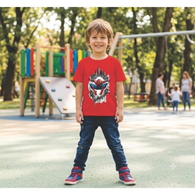 Camiseta Infantil Menino Homem Aranha Roupa Personagem Heróis Blusa Algodão Confortável, Ideal para o dia a dia, passeio