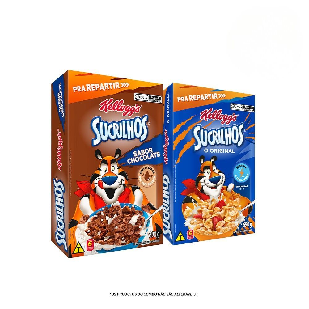 Combo Cereal Sucrilhos Original e Chocolate Kelloggs 690g 2 unidades