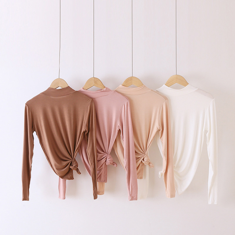 Meia gola alta Modal camisa de fundo feminina primavera outono inverno mangas compridas interior estilo ocidental fino p