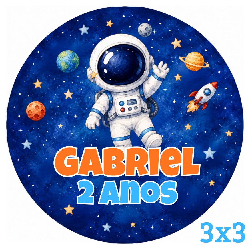 Adesivo Personalizado Astronauta 3x3 | Lembrancinha | Festa Infantil | Aniversário