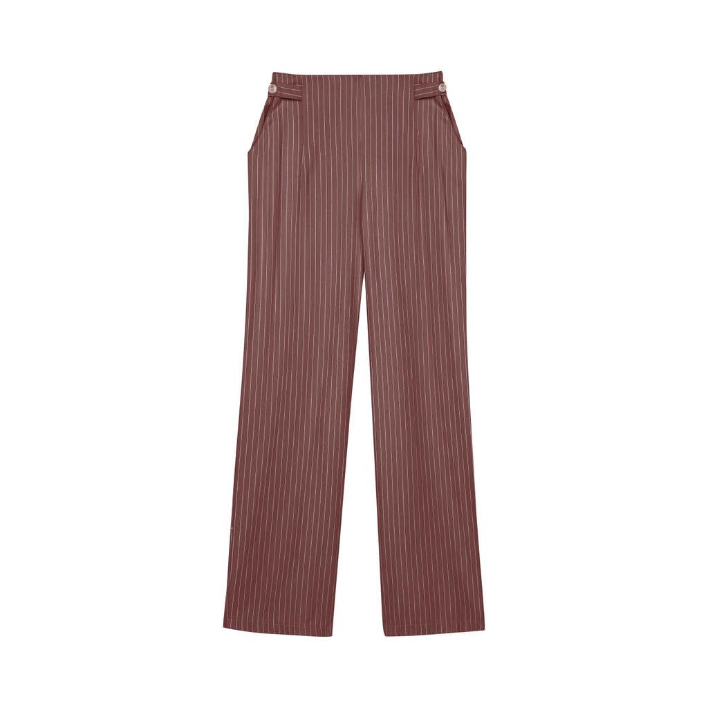 Calça Feminina Listrada Reta Marialícia Marrom