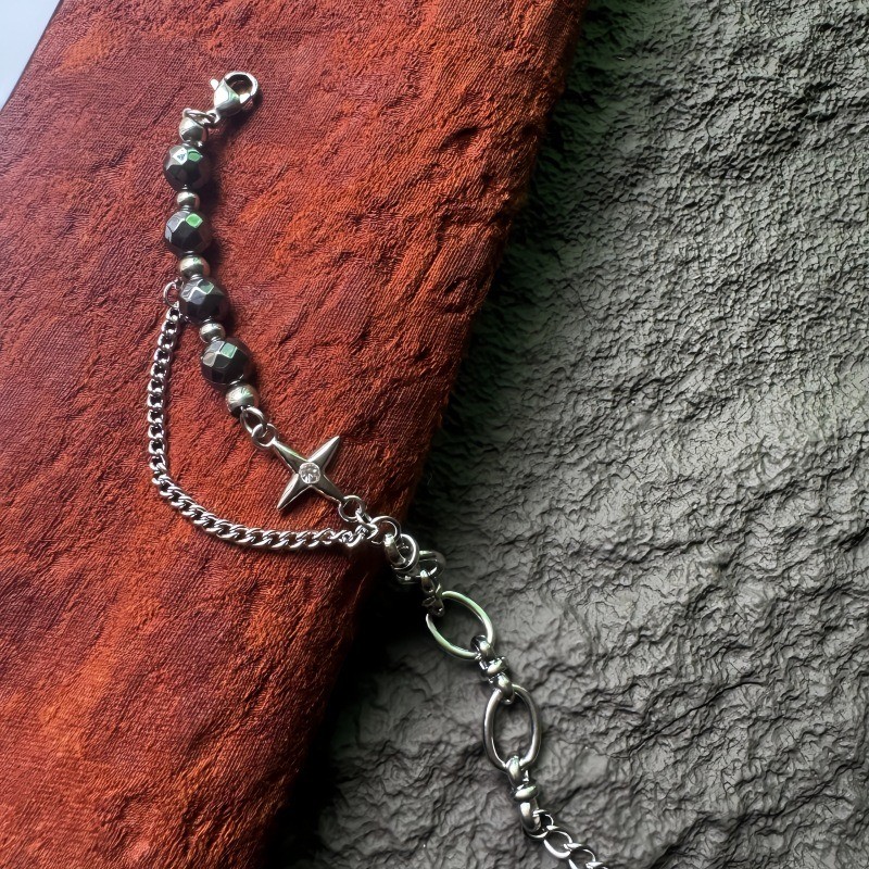 Pulseira preta com estrela de pedra biliar, nicho exclusivo, Design Hip-Hop, acessórios masculinos, acessórios da moda d