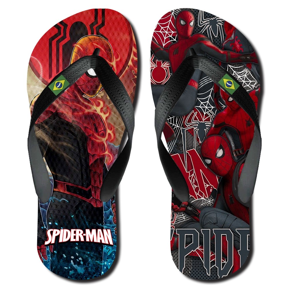 Chinelo Infantil Homem Aranha Menino Menina Adulto Herói Estampado Confortável Antiderrapante