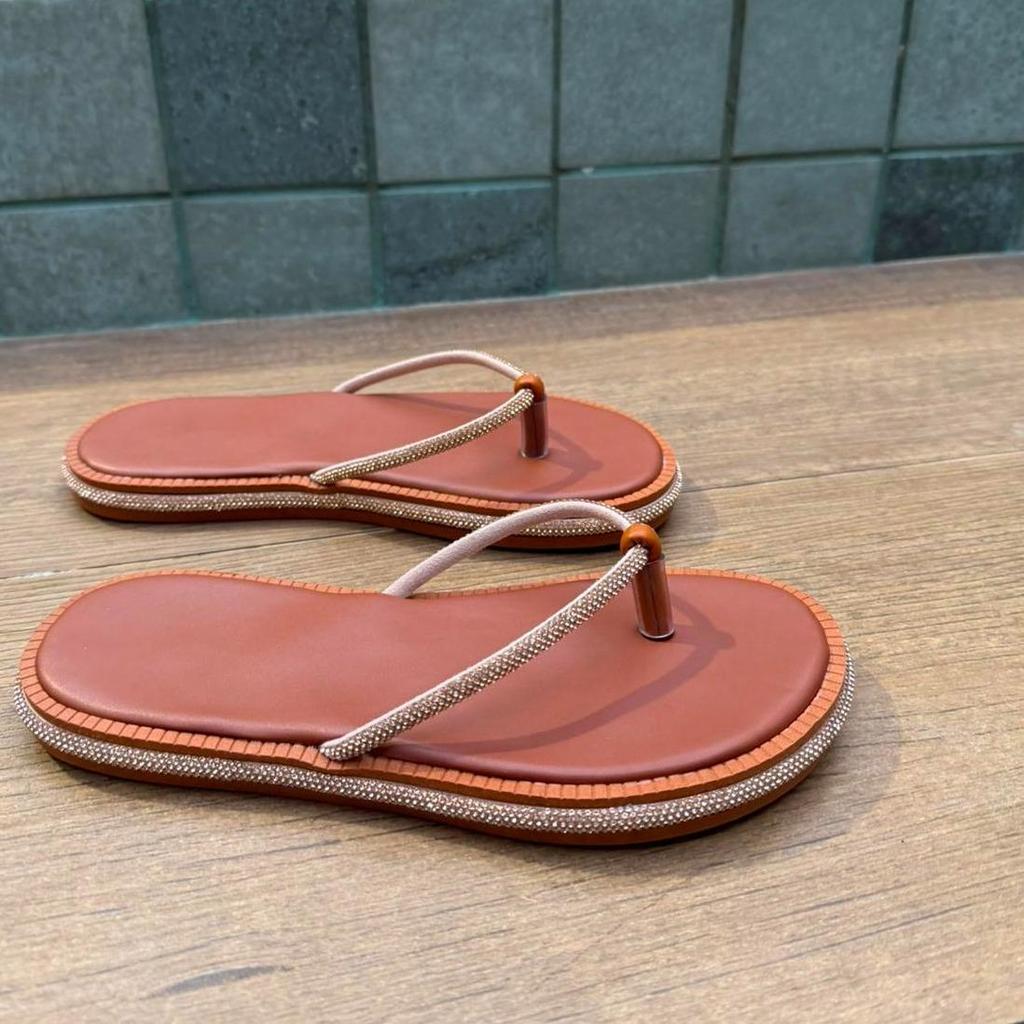 Sandália Chinelo Rateira Feminina Tiras Brilhosa Strass Papete Baixa