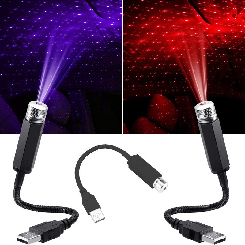 Neon Atmosfera Do Carro Universal USB Luz Azul Vermelho Decoração De Interiores Mini LED Projeção Lâmpada Estrela Noite