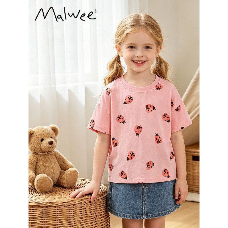 Cross-Border malwee novo estilo camiseta infantil meninas Casual manga curta topo respirável confortável crianças verão 