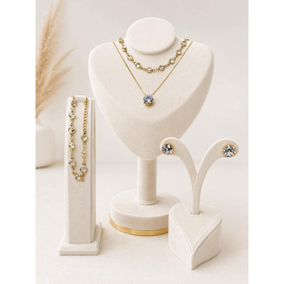 kit conjunto  colar pulseira brinco shoker ponto luz redondo zircônia banhado ouro feminino presente