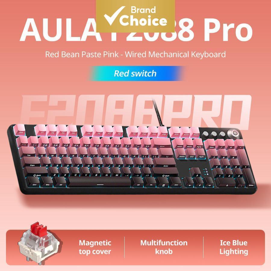 Teclado Mecânico AULA F2088pro – Gravação lateral, 108 teclas, switches vermelhos, gradiente de cores – Teclado gamer