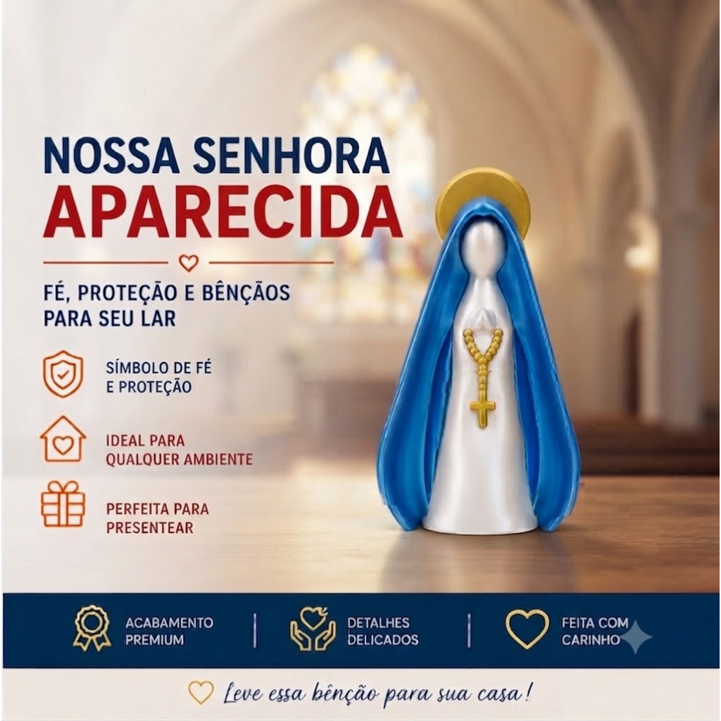 Imagem de Nossa Senhora Aparecida em Impressão 3D | Escultura Decorativa Religiosa | 13cm ou 18cm | Presente de Fé
