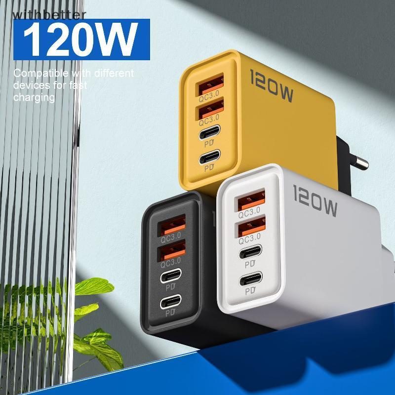 Estação De Carregamento Rápido USB C 4 Portas 120W Adaptador De Parede PD QC30 Para Smartphone Tablet Simultâneo Escritó