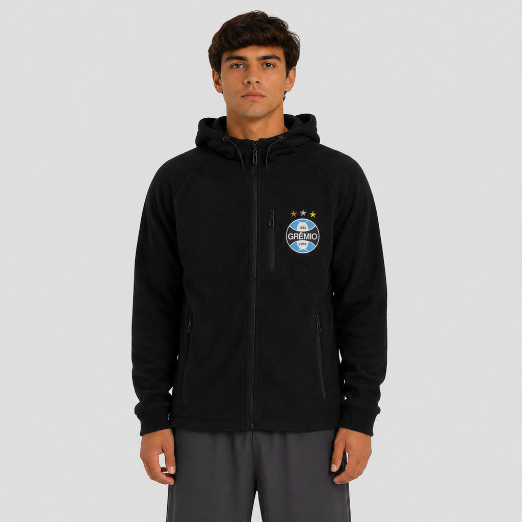 Jaqueta Grêmio Fleece Hood Preta