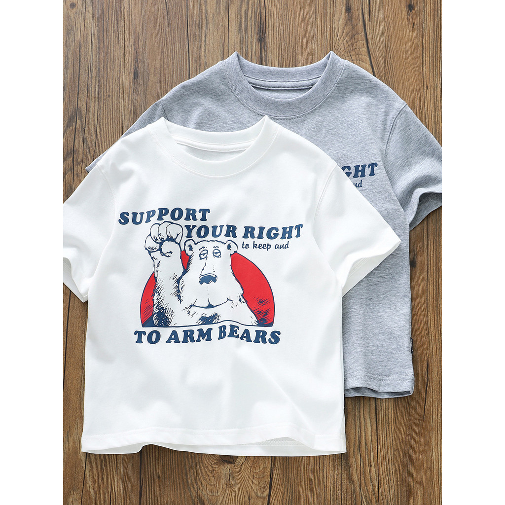 Meninos de alta qualidade verão novo estilo urso infantil em torno do pescoço de manga curta camiseta infantil médio gra