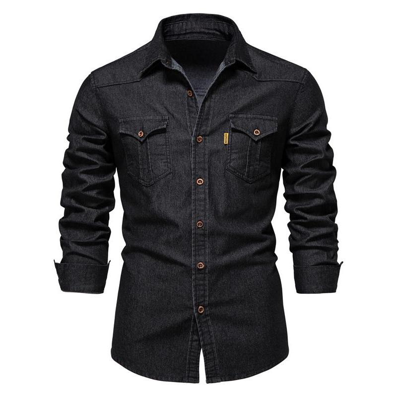2026 novo estilo americano Casual Retro pesado lavado puro algodão camisa jeans masculina camisa solta jaqueta na moda