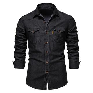 2026 novo estilo americano Casual Retro pesado lavado puro algodão camisa jeans masculina camisa solta jaqueta na moda
