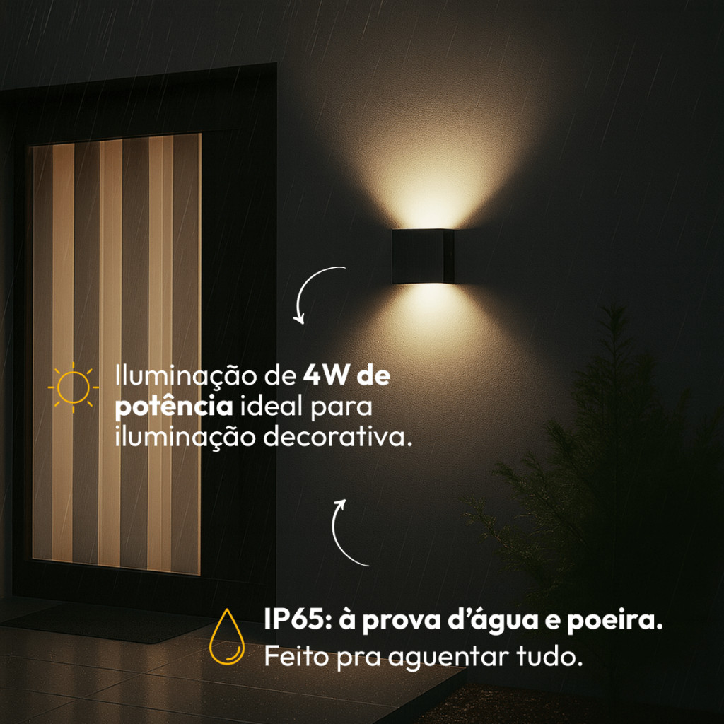 Kit 1 ou 3  Arandela Led Aura 4w 3000k Branco Quente 110v/220v Ip65 a prova d'ág