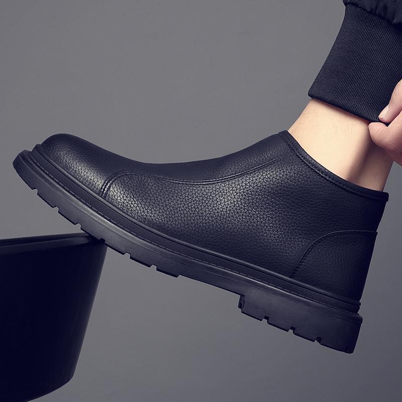 Botas Martin de cano baixo masculinas de couro genuíno estilo britânico sapatos de couro de cano médio outono inverno no