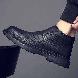 Botas Martin de cano baixo masculinas de couro genuíno estilo britânico sapatos de couro de cano médio outono inverno no