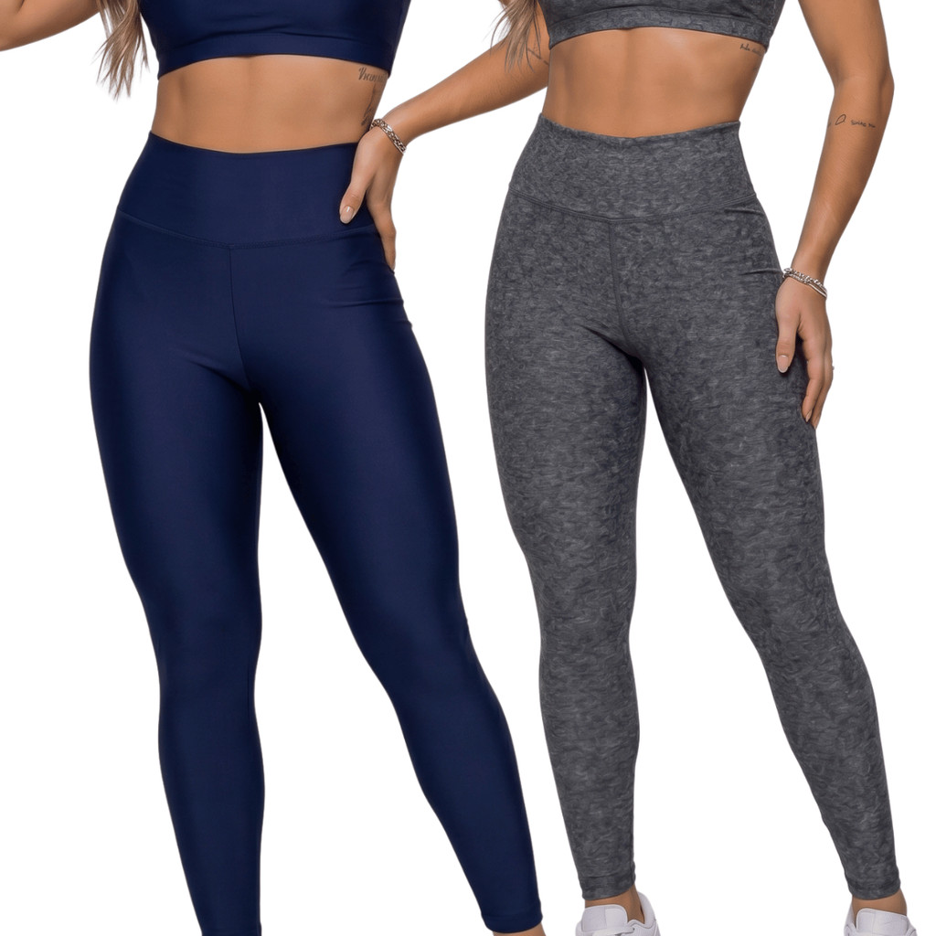 Kit 2 Legging Feminina Fitness Cintura Alta Calça Academia Suplex Zero Transparência Costura Reforçada Modeladora