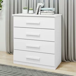 Cômoda para Quarto 4 Gavetas com Puxadores Cromados Moderno Baião 88cm Branco Branco