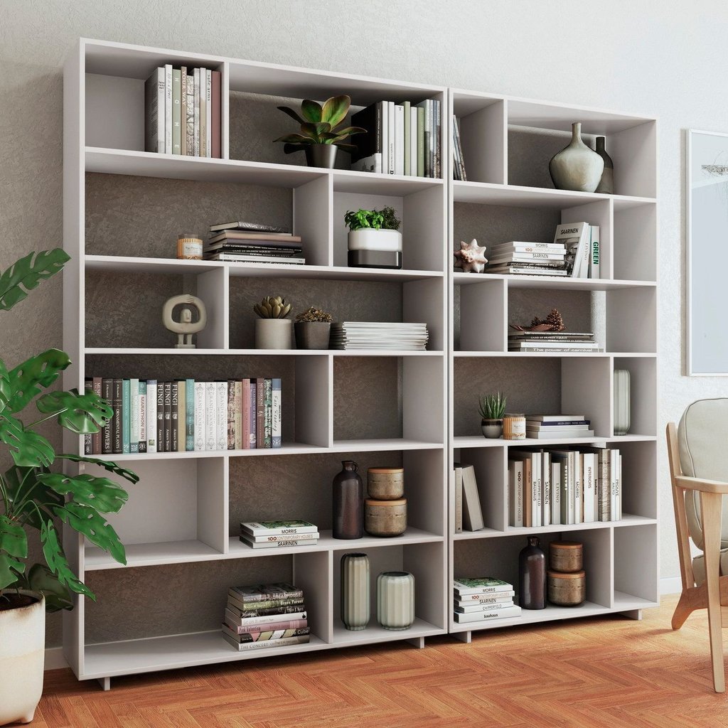 Estante de Livros 210CMX187,5cm Conjunto 2 Estantes Euforia Yescasa Branco Branco
