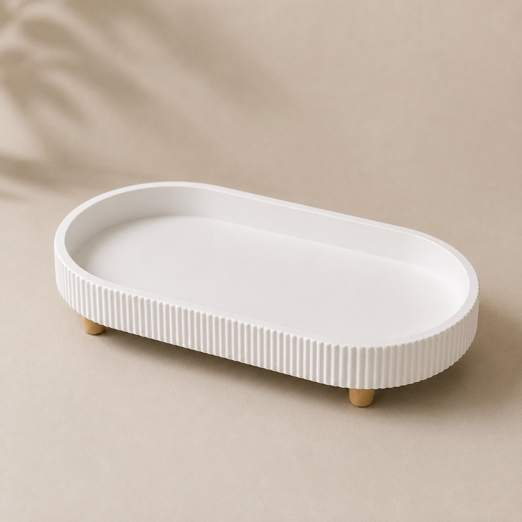 Bandeja Decorativa Canelada Premium para Lavabo Porta Perfumes Joias Chaves Decoração Minimalista Moderna