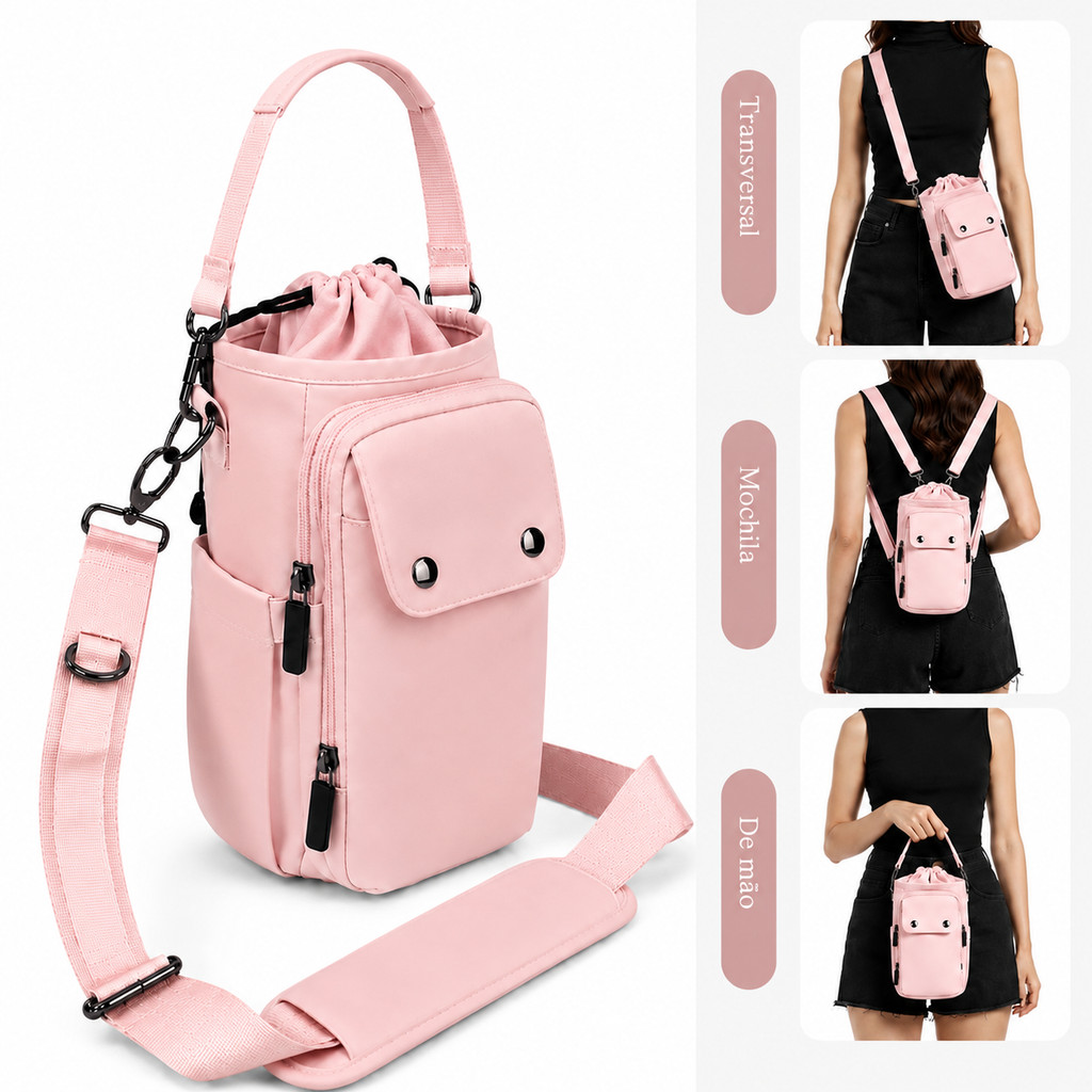 Bolsa Para Garrafa Vira Mochila 5 Bolsos 40oz Impermeável Alça Ajustável Com Mosquetão Uso Nas Costas E Transversal