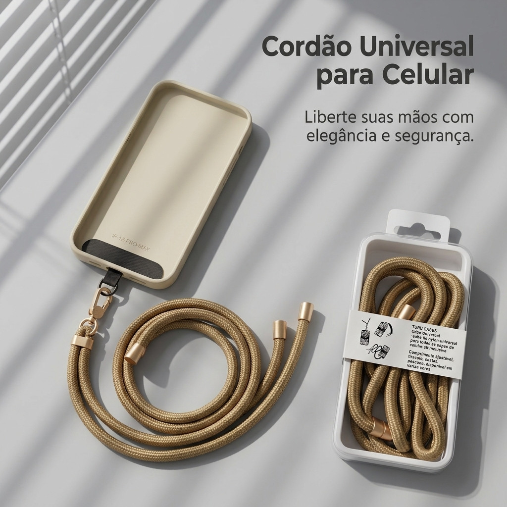 Cordão para Celular Universal Ajustável em Nylon com Alça Transversal de Pescoço