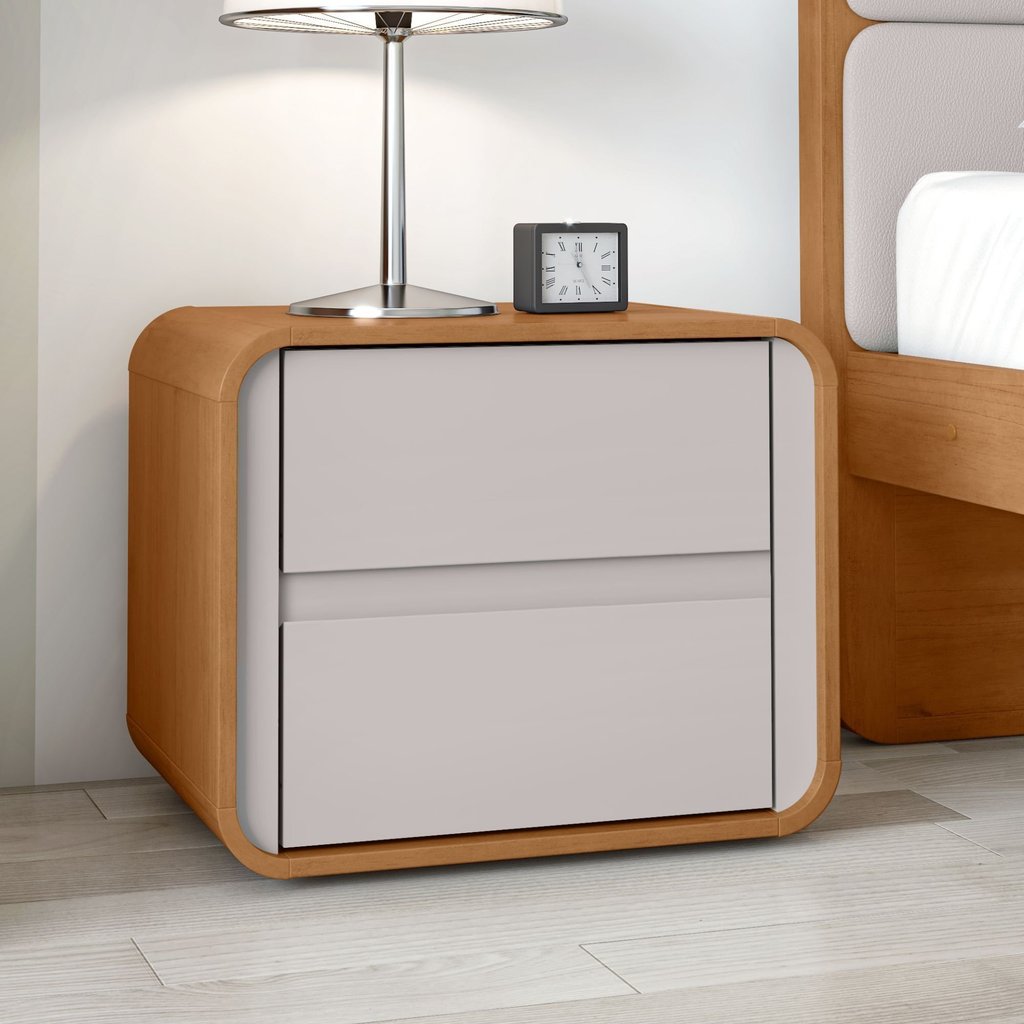 Mesa de Cabeceira 2 Gavetas Loop Bege Amêndoa Clean/Off White Amêndoa Clean/Off White