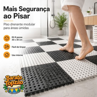 kit 6 ou 12 Tapete Modular Estrado Antiderrapante Box Banheiro Piscina Area Umida Encaixe 30x30 - Envio Imediato
